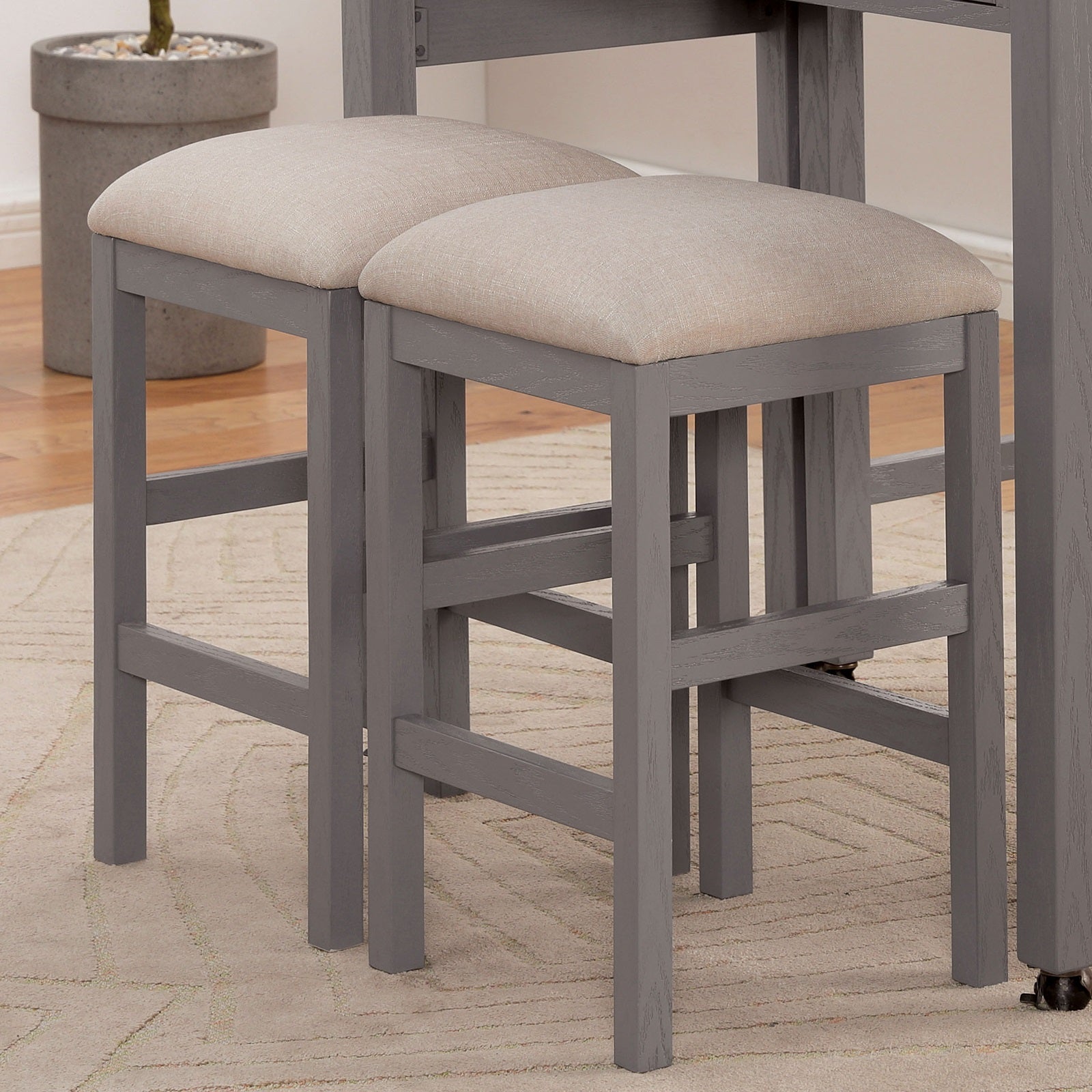 Light Gray Set Of 2Pc Stools Kitchen Dining Room Furniture Beige Fabric Cushion Seat Chairs Stool Beige,Light Gray Gray Dining Room Contemporary,Modern,Rustic,Transitional Bar Stools Rubberwood Set Of 2 Fabric,Solid Wood