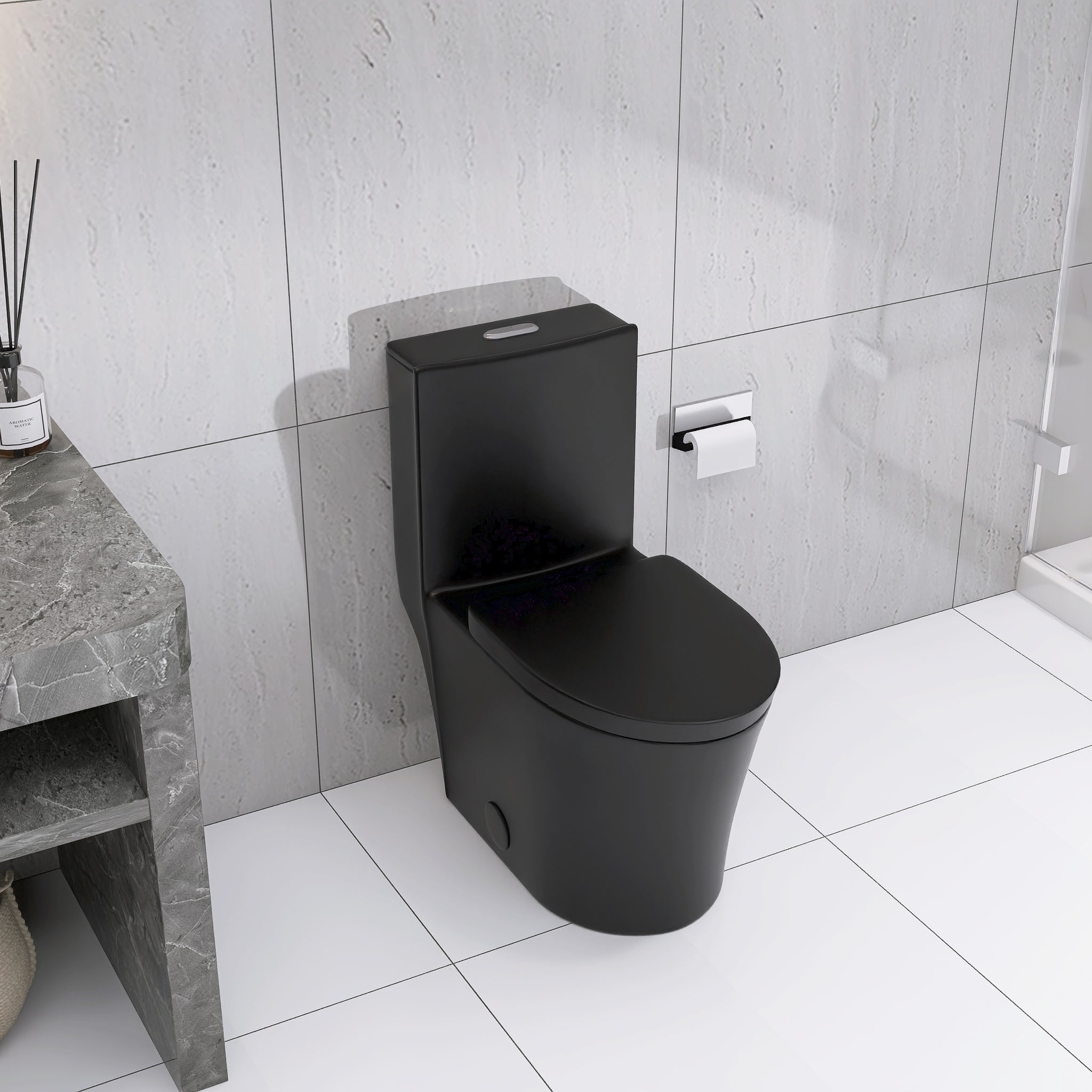 Matte Black Elongated One Piece Toilet Dual Flush 1.1 1.6 Gpf Water Saving Map 1000G,Matte Black Matte Black Bathroom Modern Porcelain