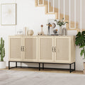 Rattan 4 Door Sideboardsideboard Buffet Storage Cabinet,Accent Storage Cabinetlarge Cabinet With 4 Rattan Decorated Doors For Living Room Dining Room Natural Particle Board Mdf