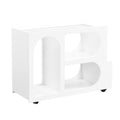 Mobile End Table With Lockable Wheels, Narrow Coffee Table With 5Mm Thick Fluted Tempered Glass, Modern Nightstand With Golden Round Rod, Living Room, White, 31.5''W X11.8''D X 23.1''H White Primary Living Space Mdf