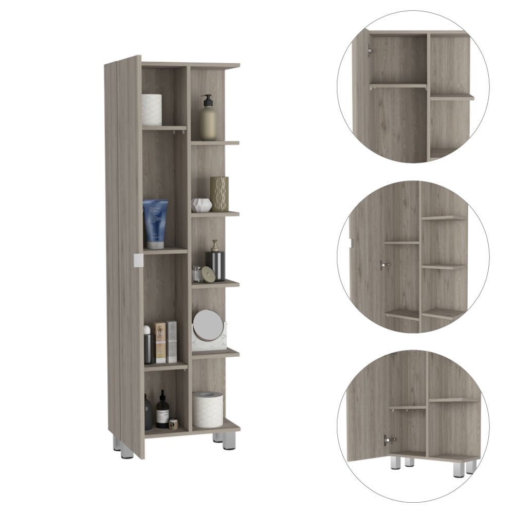 Los Angeles Corner Cabinet, Five Shelves, One Cabinet, Divisions Beige 1 5 18 To 23 In 60 In & Above Bathroom Freestanding Contemporary 5 10 Inches Melamine Particle Board