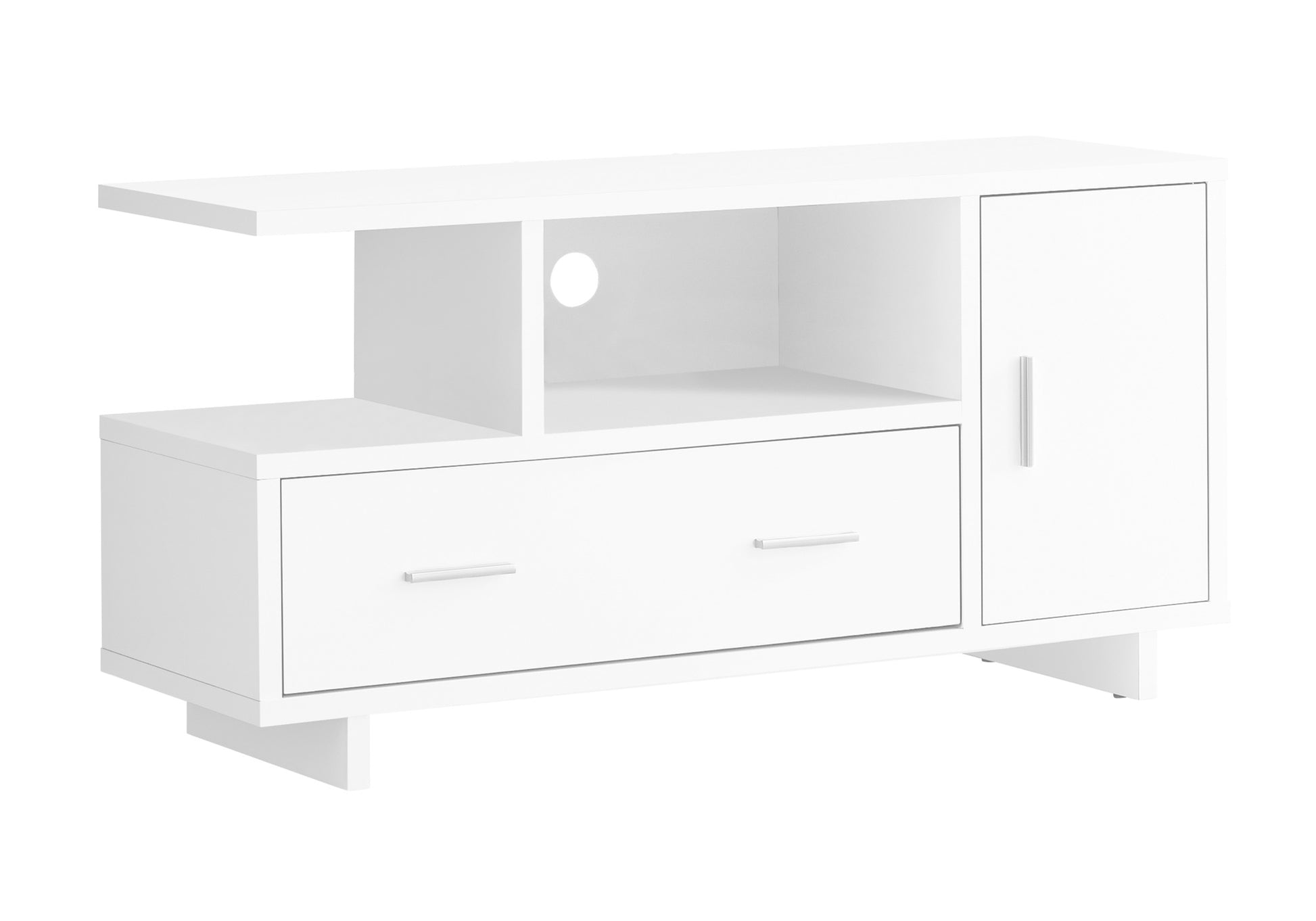 Tv Stand, 48 Inch, Console, Media Entertainment Center, Storage Cabinet, Drawers, Living Room, Bedroom, White Laminate, Contemporary, Modern White 80 89 Inches Particle Board