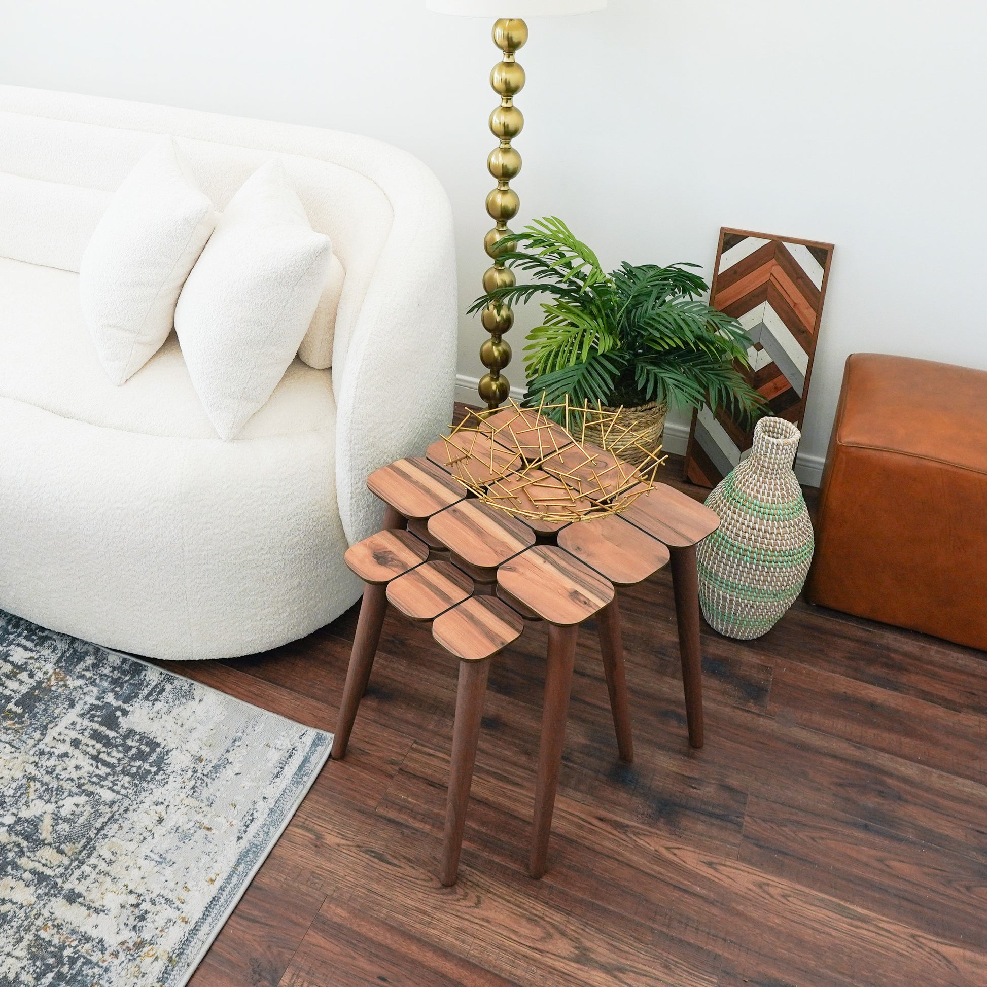 Hilson Walnut Nesting Table Brown,Wood Brown Rectangular Solid Wood