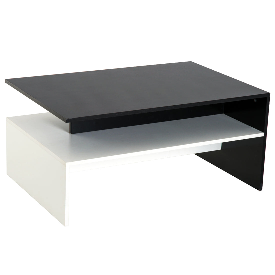 Homcom Modern Coffee Table, 2 Tier Rectangular Center Table With Storage Shelves For Living Room, Black White White Black Engineered Wood