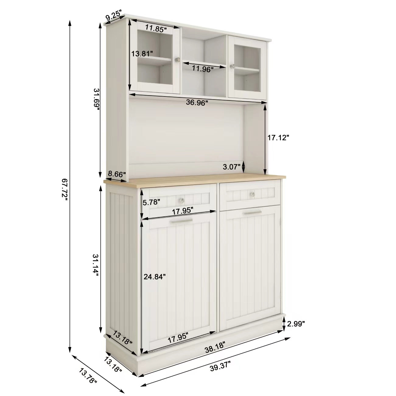 67.7" Tall Kitchen Trash Can Storage Cabinet With 3 Adjustable Shelves, 2 Drawers And 1 Tilt Out Trash Cabinet For Kitchen, Dinning Room, Living Room White White Mdf