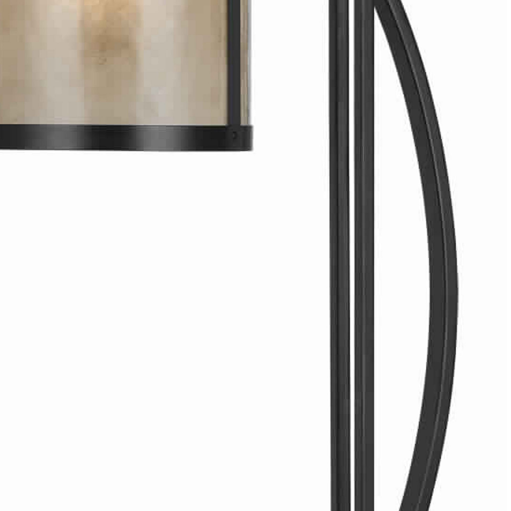 60 Watt Table Lamp With Metal Body And Mica Drum Shade, Black Black Metal