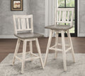 Pub Height Chairs Set Of 2, Distressed Gray And White 360 Degree Swivel Chair Solid Rubberwood Furniture, Vertical Slat Back Bar Chairs White Gray Dining Room Rustic Slat Back Solid Wood