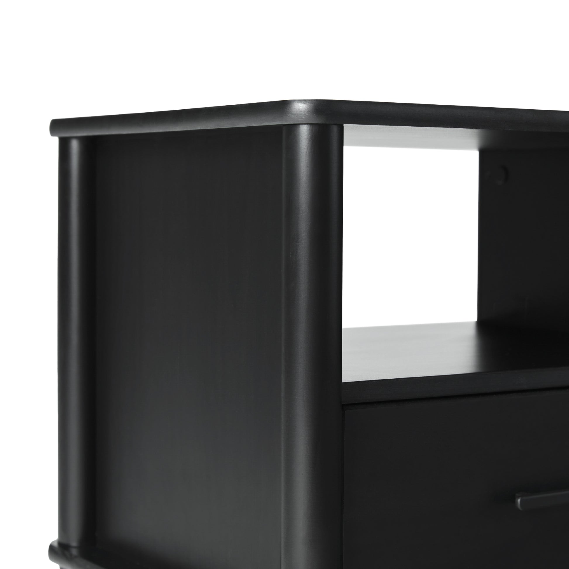 Transitional Solid Wood Spindle Nightstand Black Black Metal Pine