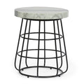 Side Table Black White Marble Metal