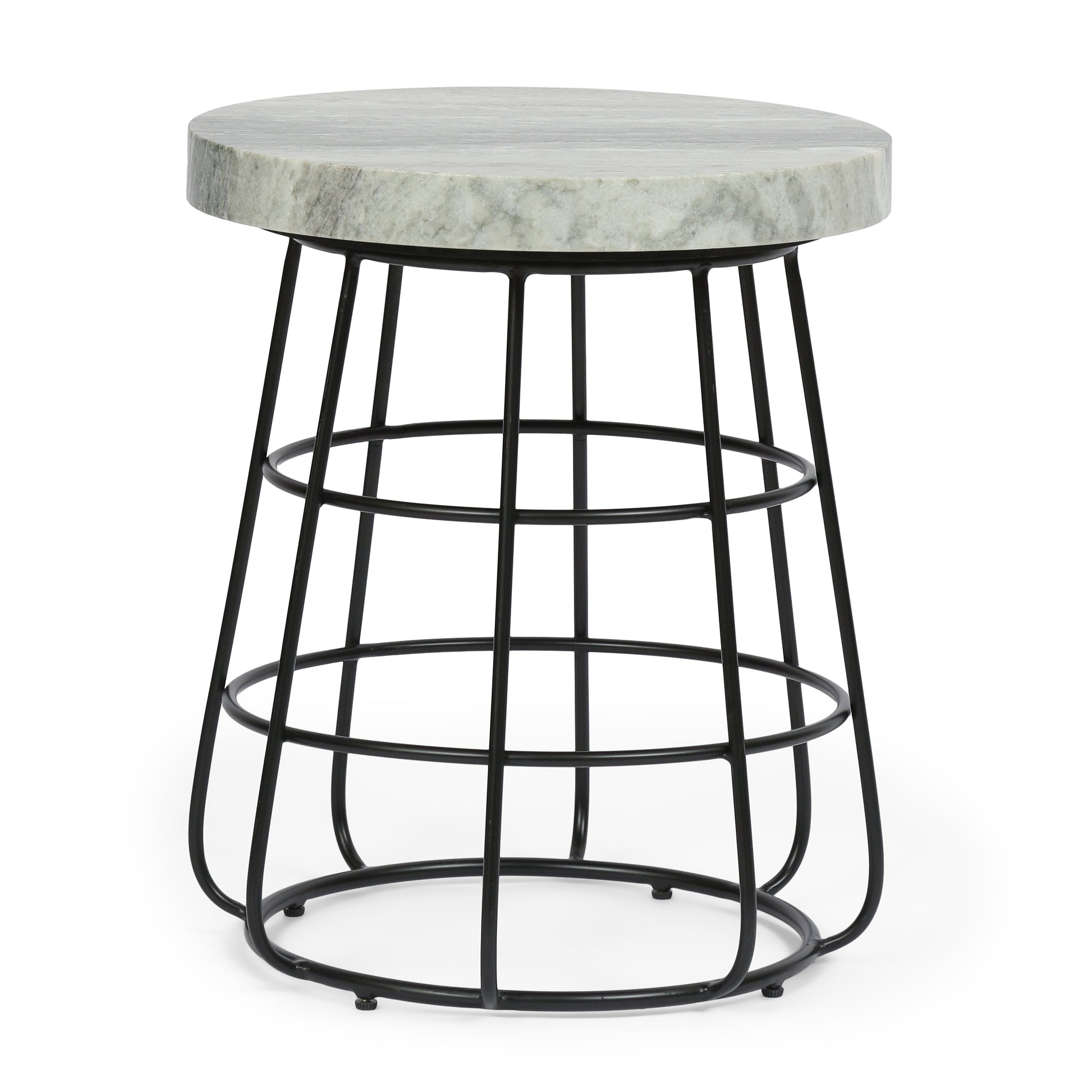 Side Table Black White Marble Metal