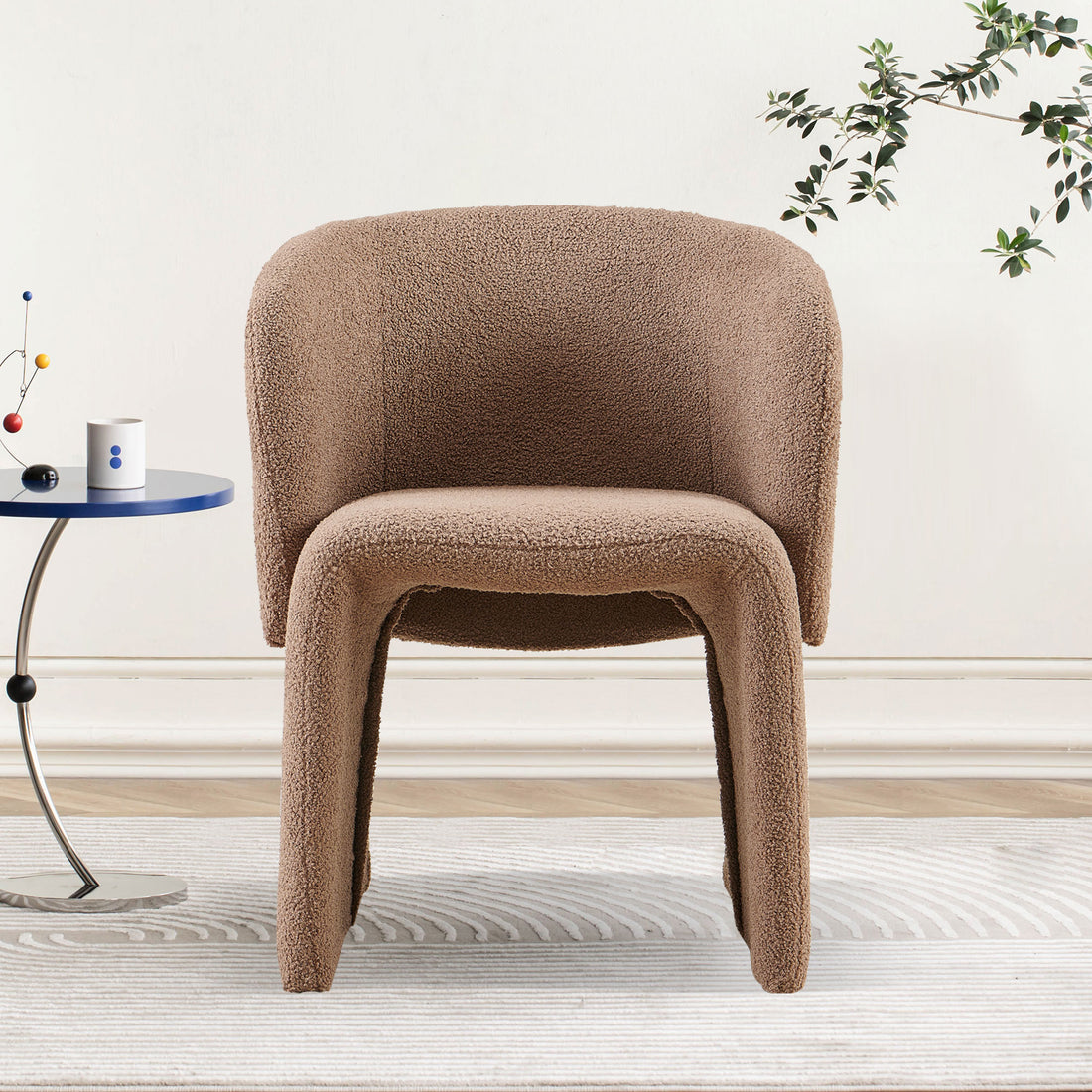 Modern Accent Chair Brown Single Sofa Chair,Upholstered Side Chair Teddy Comfy Chair For Dining Room Bedroom Living Room Reception Brown 1Pc Brown Primary Living Space Modern Foam Teddy