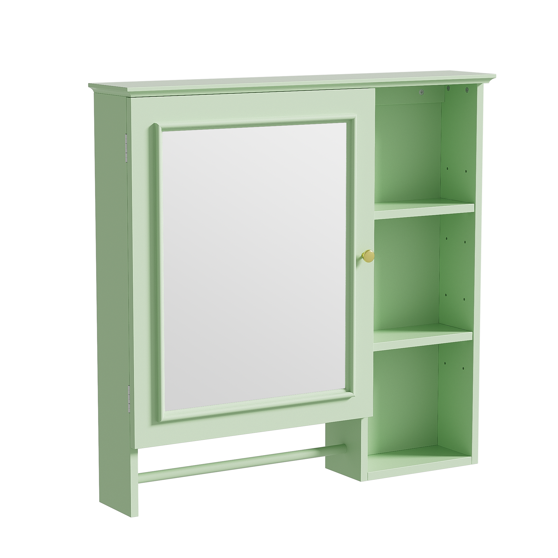 Wall Mounted Bathroom Storage Cabinet, Medicine Cabinets With Large Mirror Door, Adjustable Shelves And Three Open Storage Levels Not Include Bathroom Vanity Green 1 5 Mirror Included Bathroom Wall Mounted Mdf Glass Painted