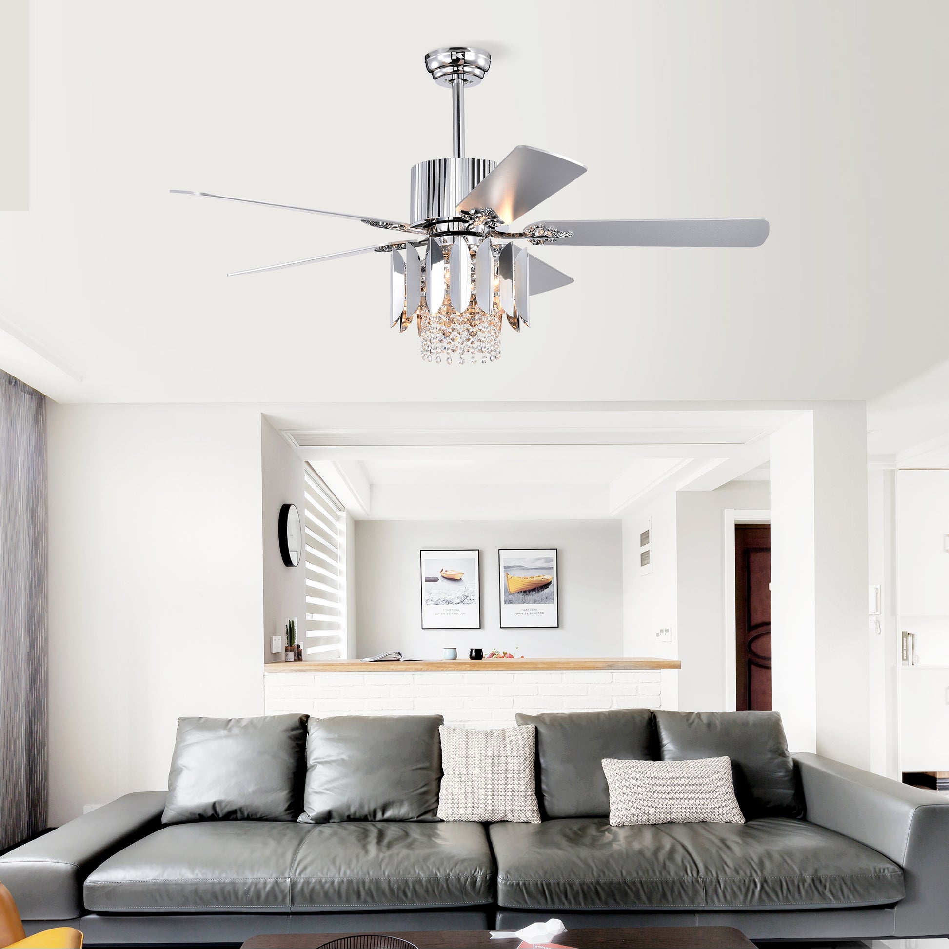 Crystal Ceiling Fan Reversible Blades 3 Wind Speeds Remote Control For Bedroom Living Dining Room Chrome Chrome American Design,American Traditional,Retro,Traditional,Vintage Crystal Iron