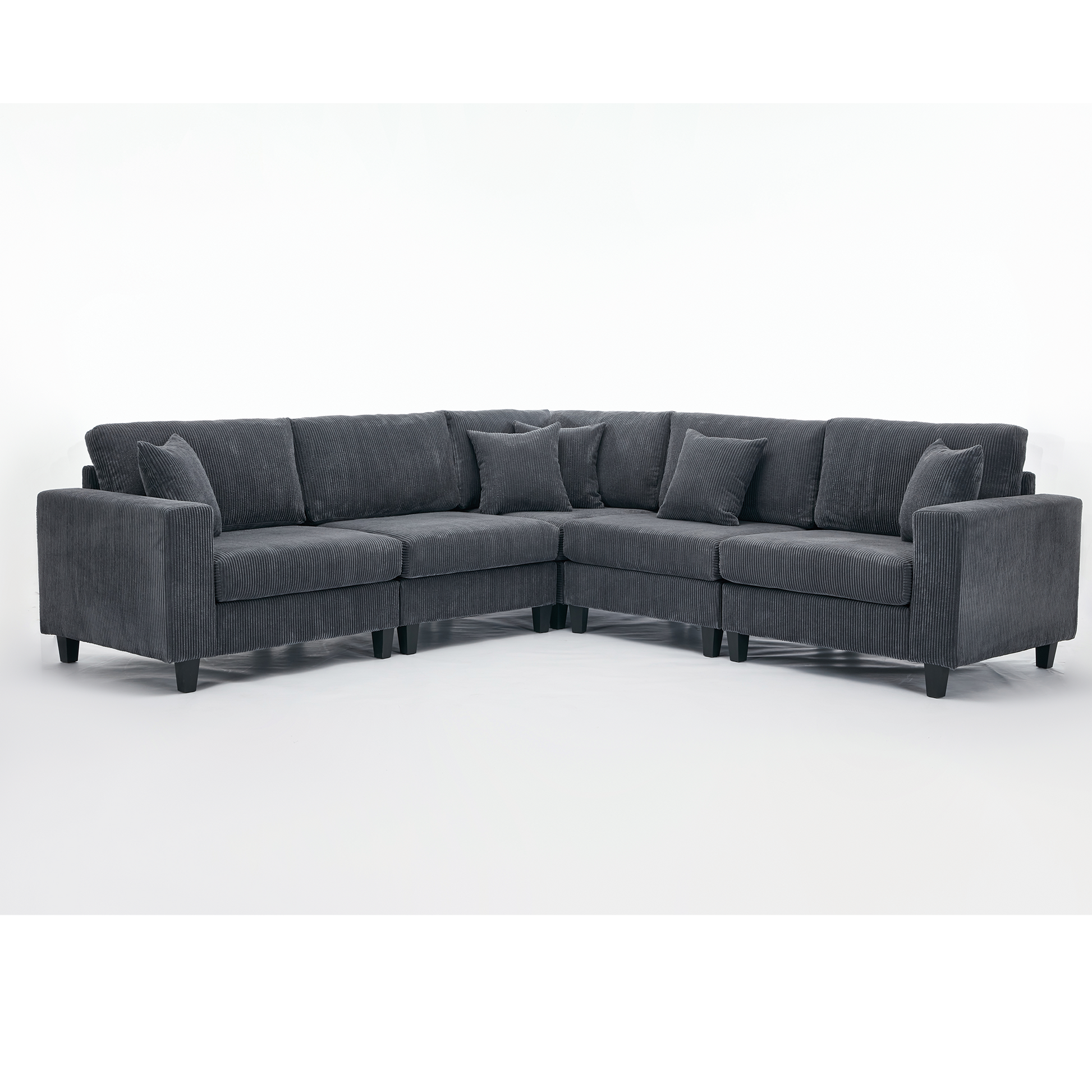 Packaging Upgrade Oversized Modular Sectional Sofa Set, L Shaped Couch,Corduroy ,Upholstered,Deep Seat,5 Seat,5 Throw Pillow And 6 Back Cushion,Living Room, Apartmentgray Gray Polyester Wood Primary