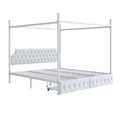 King Size Metal Canopy Platform Bed With Upholstered Headboard And Two Storage Drawers, White King White Metal