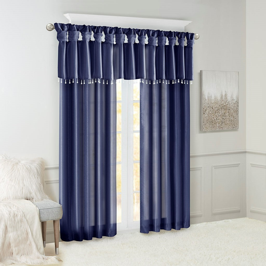 Twist Tab Lined Window Curtain Panel Only 1 Pc Panel Navy Polyester