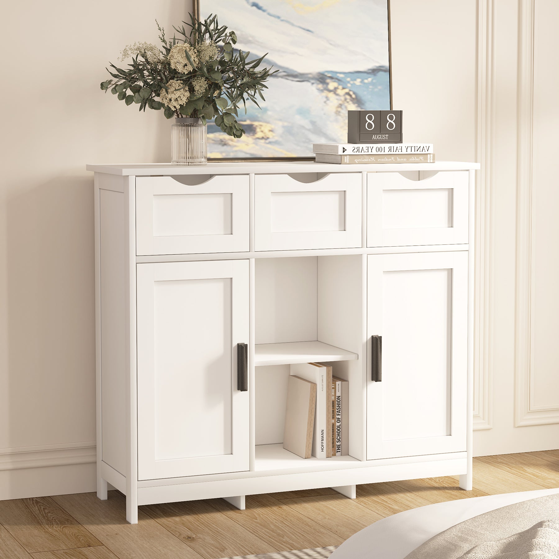 Storage Cabinets,Wooden Floor Cabinet,With Drawers And Shelves Storage Cabinets,Accent Cabinet For Living Room,Bedroom,Bathroom Furniture Home Decor White White Particle Board