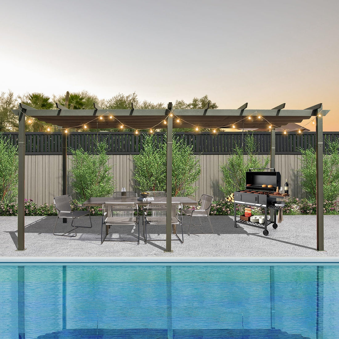 11 X 20 Ft Outdoor Living Outdoor Retractable Pergola With Weather Resistant Canopy Aluminum Garden Pergola Patio Grill Gazebo For Courtyard Dark Gray Dark Gray Rectangular Manual Uv Resistant Aluminum