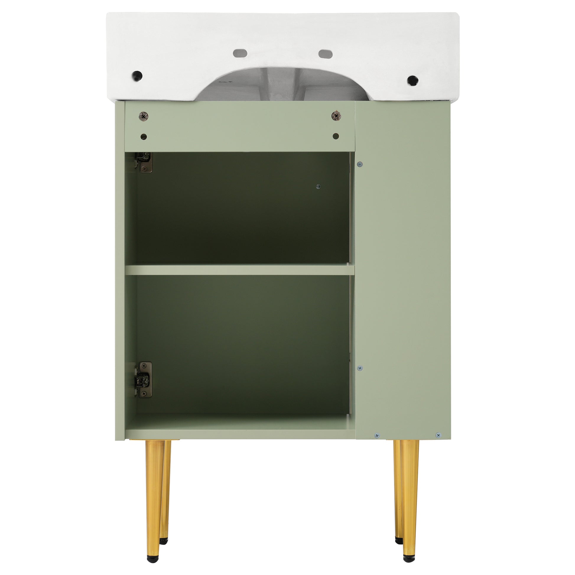 21.6" Green Bathroom Vanity, Combo Cabinet, Bathroom Storage Cabinet, Single Ceramic Sink, Left Side Storage Green Bathroom Ceramic Mdf