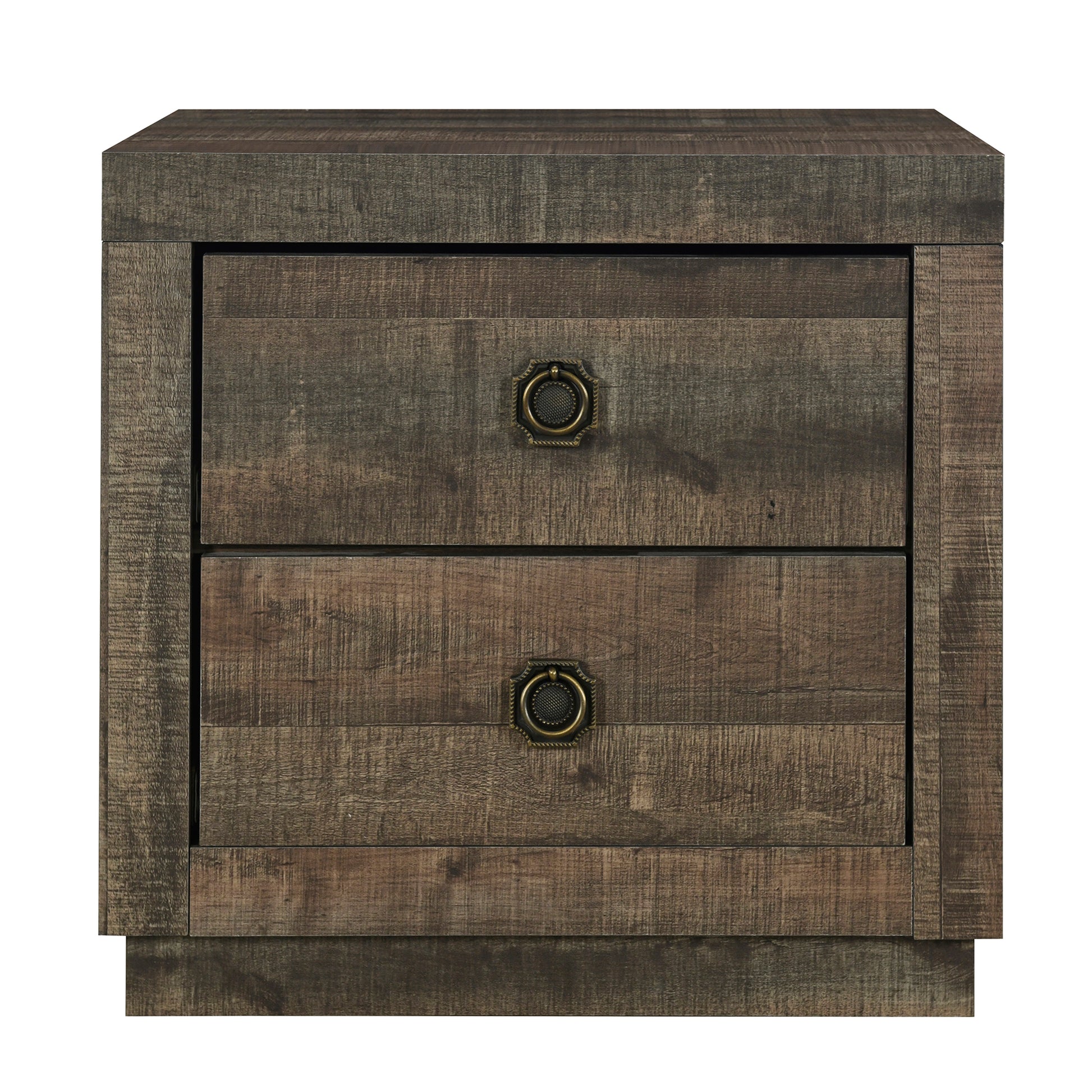 3 Pieces Vintage Farmhouse Style King Size Platform Bed With 10 Wooden Slats Support 2 Nightstands, No Box Spring Needed, Rustic Brown Box Spring Not Required King Rustic Brown Wood 3 Piece Set Bedroom Traditional Plywood