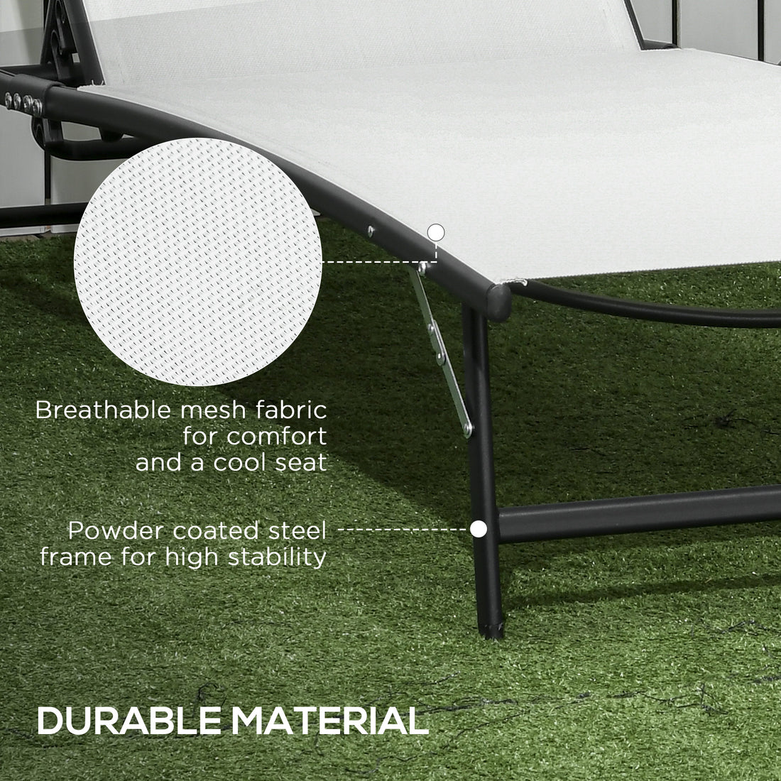 Outsunny Chaise Lounge Outdoor, 2 Piece Lounge Chair With Wheels, Tanning Chair With 5 Adjustable Positions For Patio, Beach, Yard, Pool, Cream White Cream White Fabric