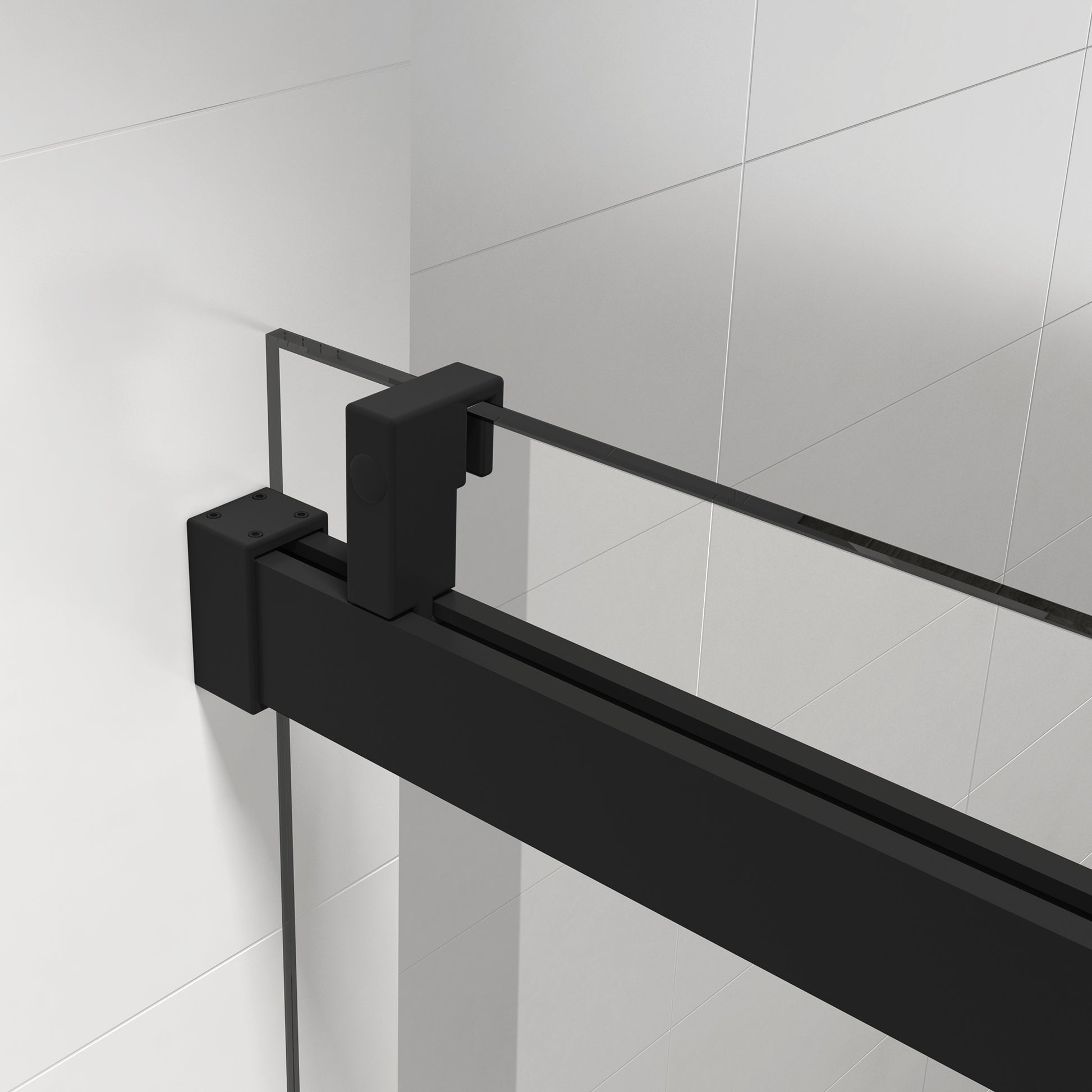 56" 60" W x 76" H Frameless Soft closing Single matte black-bathroom-tempered glass