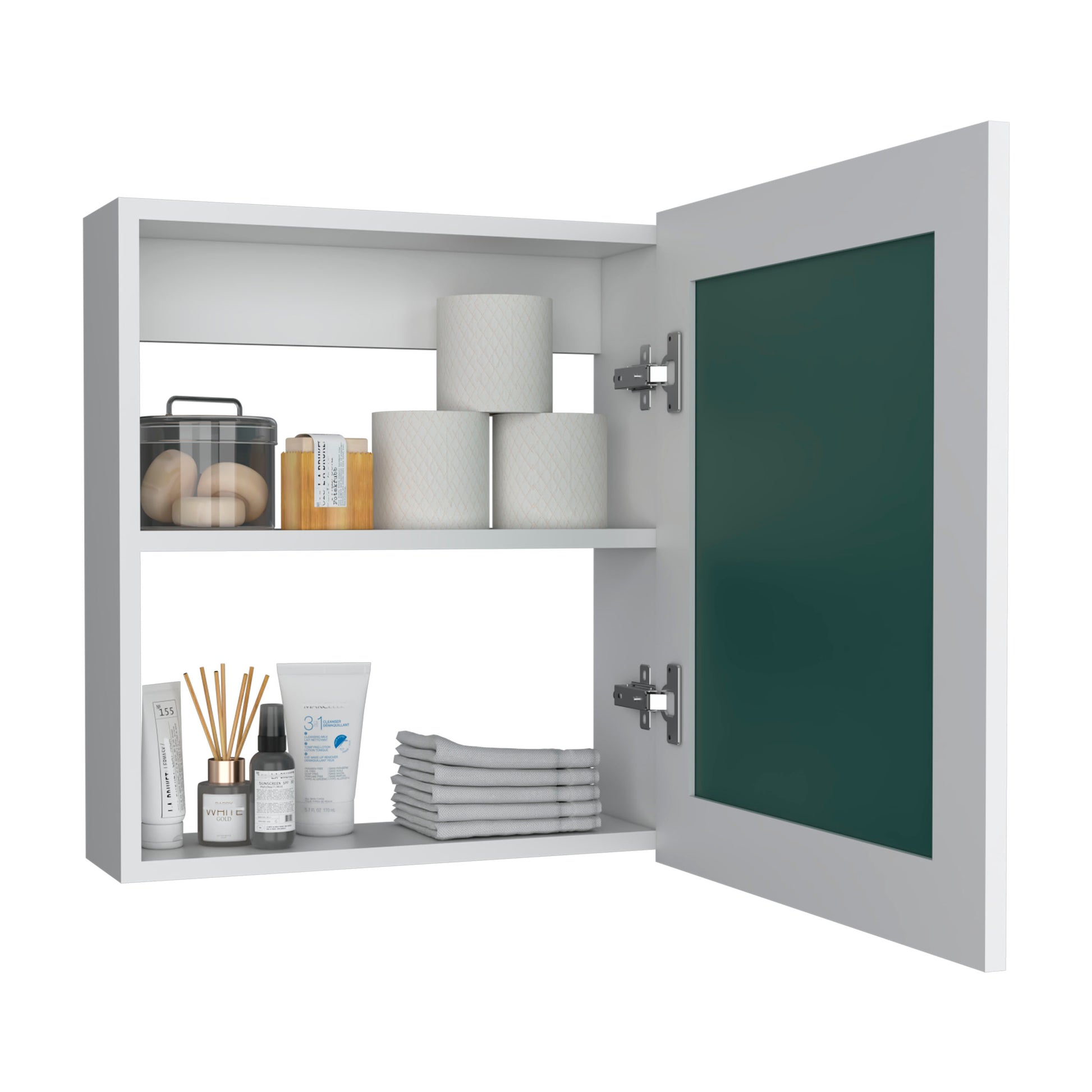 Luma Medicine Cabinet With Mirror Door 20.5" High Cabinet Organizer With Two Interior Shelves For Bathroom, Kitchen, Mudroom White 2 Bathroom Wall Mounted Modern Particle Board