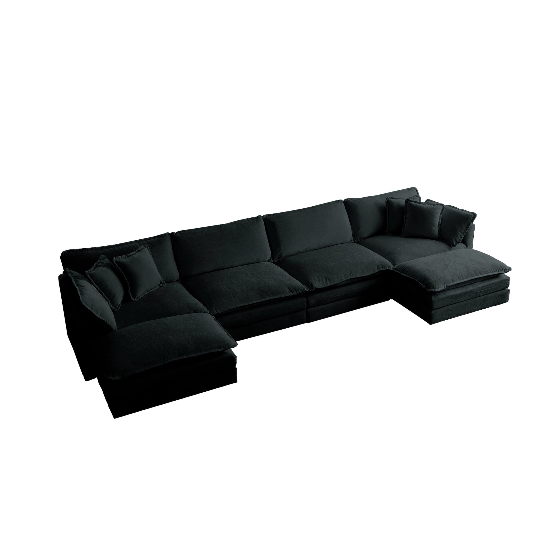 Comfort U Shaped Couch With Reversible Chaise, Modular Large U Shape Sectional Sofa, Double Extra Ottomans,Black Chenille Black Chenille 4 Seat