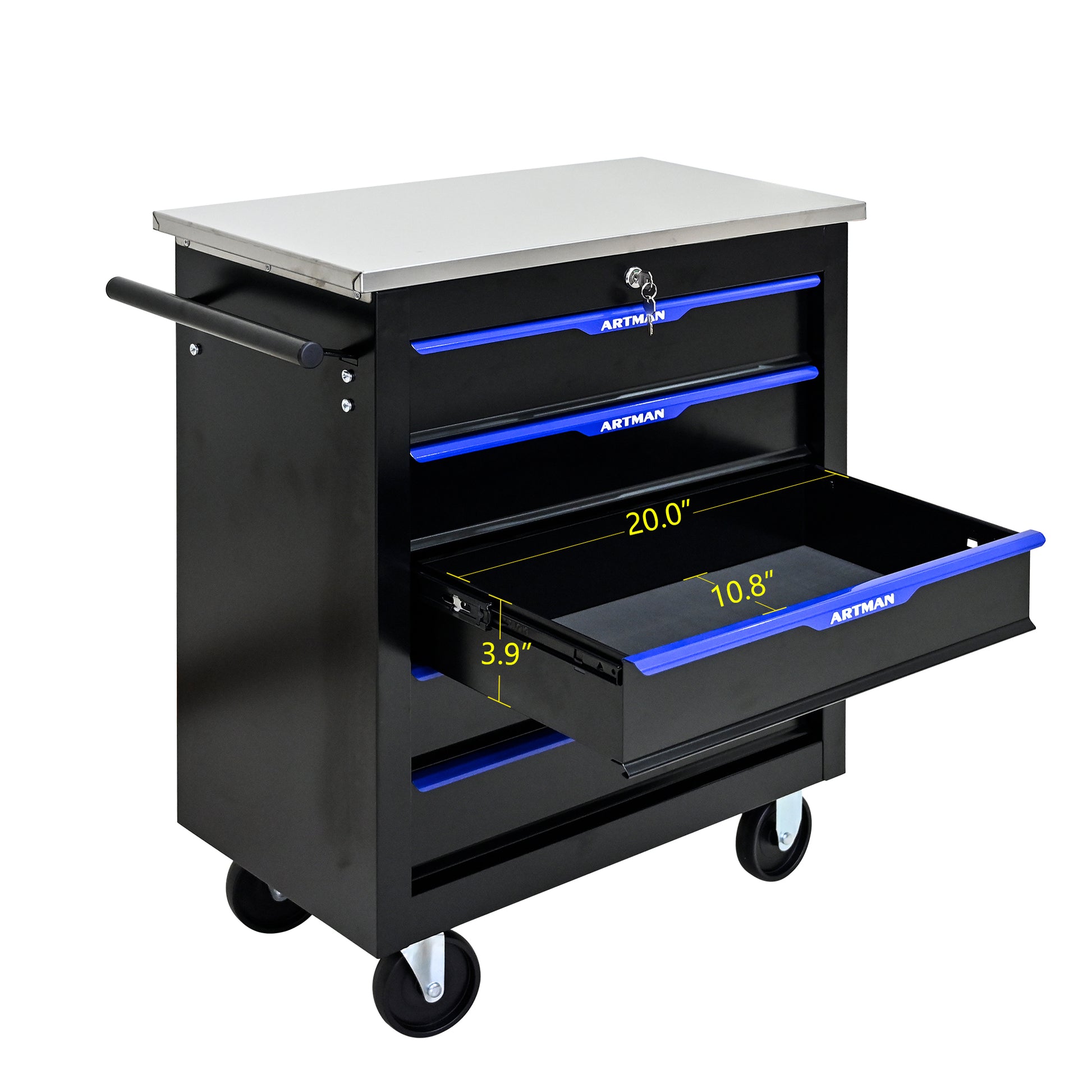 5 Drawers Multifunctional Tool Cart With Wheels Black Blue Black Blue Metal