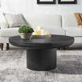 35.98Inch Round Coffee Table With Cylindrical Leg,Wood Veneer Tabletop Table,Rounded Sofa Side Table For Living Room Office,Black Black Mdf