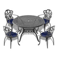 Cushions In Random Colors 5 Piece Set Of Cast Aluminum Patio Furniture With Cushions Yes Dining Set Black Seats 4 Rust Resistant Frame Water Resistant Cushion Garden & Outdoor Complete Patio Sets Aluminium