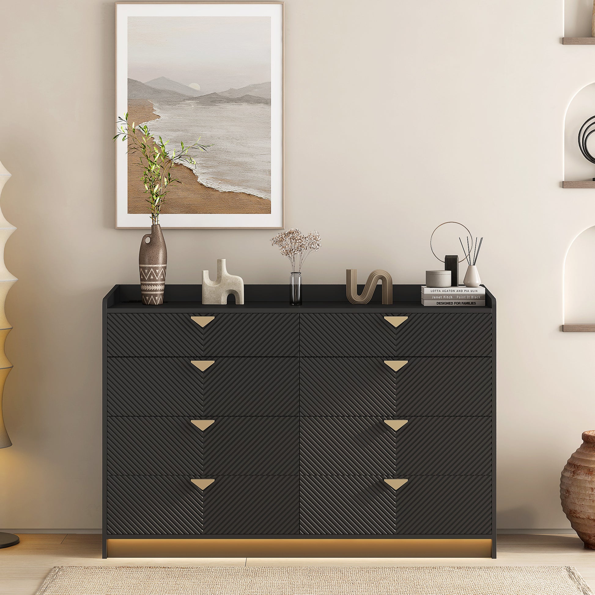 8 Drawer Double Dresser For Bedroom With Led, Modern Dressers Chest Of 8 Drawer Double Dresser For Bedroom With Led, Modern Dressers Chest Of