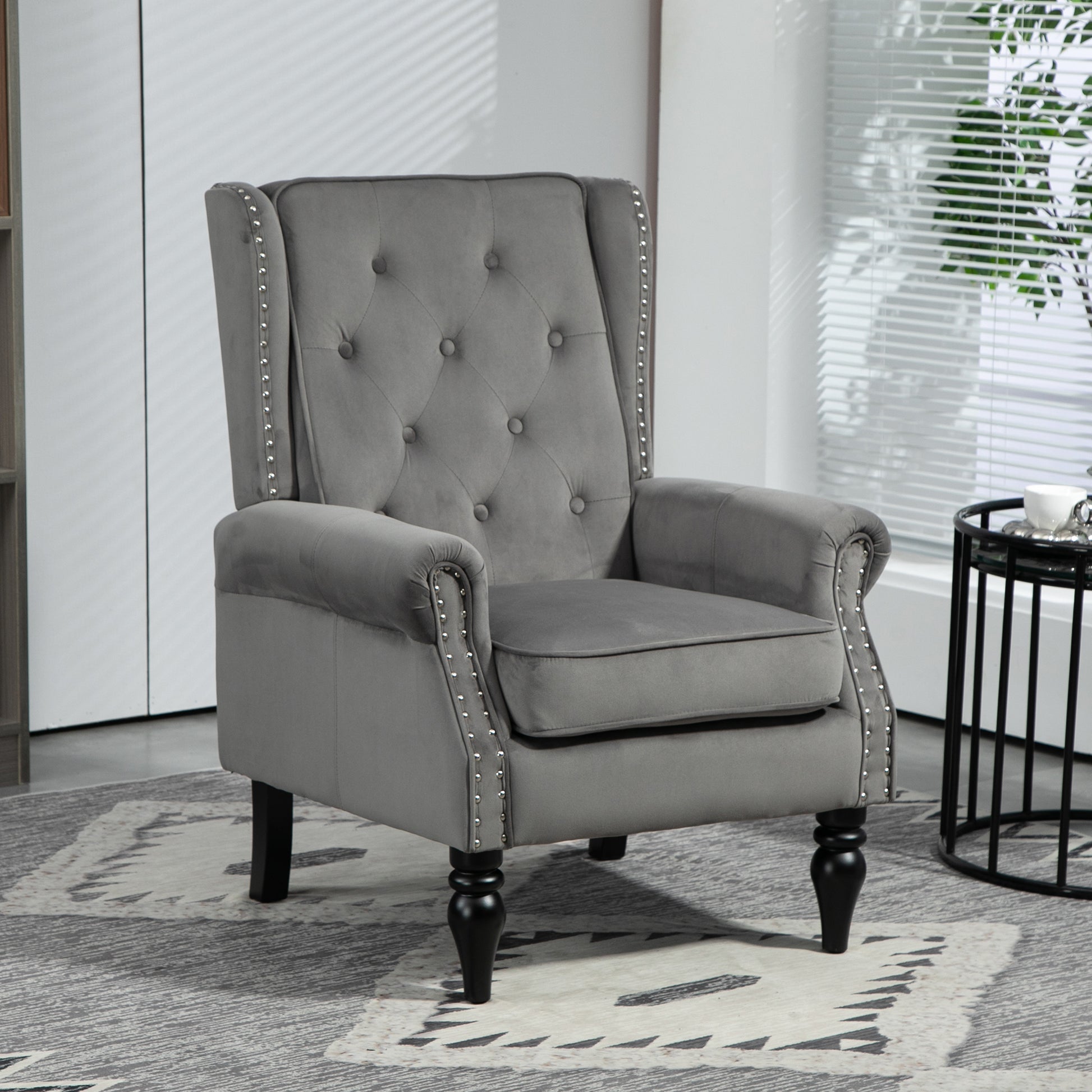 Coolmore Wood Frame Armchair, Modern Accent Chair Lounge Chair With Sturdy Wood Legs For Living Room Bedroom Dark Gray Dark Gray Foam Velvet