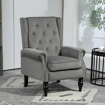 Coolmore Wood Frame Armchair, Modern Accent Chair Lounge Chair With Sturdy Wood Legs For Living Room Bedroom Dark Gray Dark Gray Foam Velvet