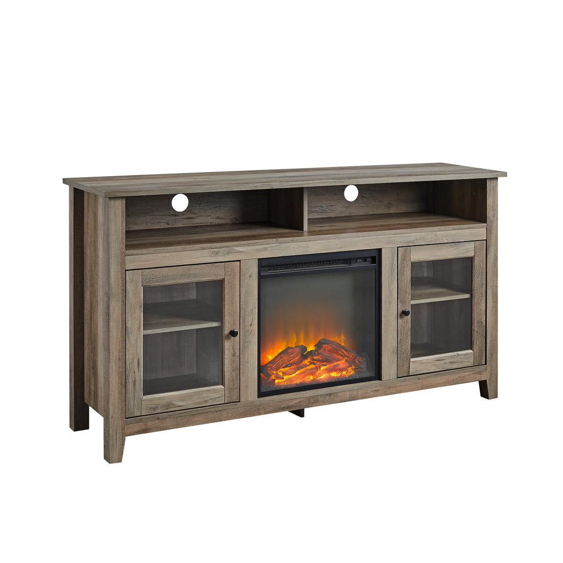 Transitional Electric Fireplace Wood And Glass Tv Stand For Tvs Up To 65" Grey Wash Gray Wash Mdf