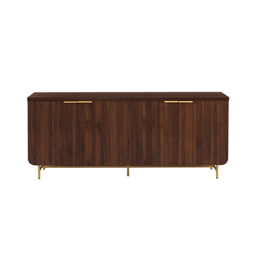 Modern Fluted Door Minimalist Storage Sideboard Dark Walnut Gold Dark Brown Mdf Mdf