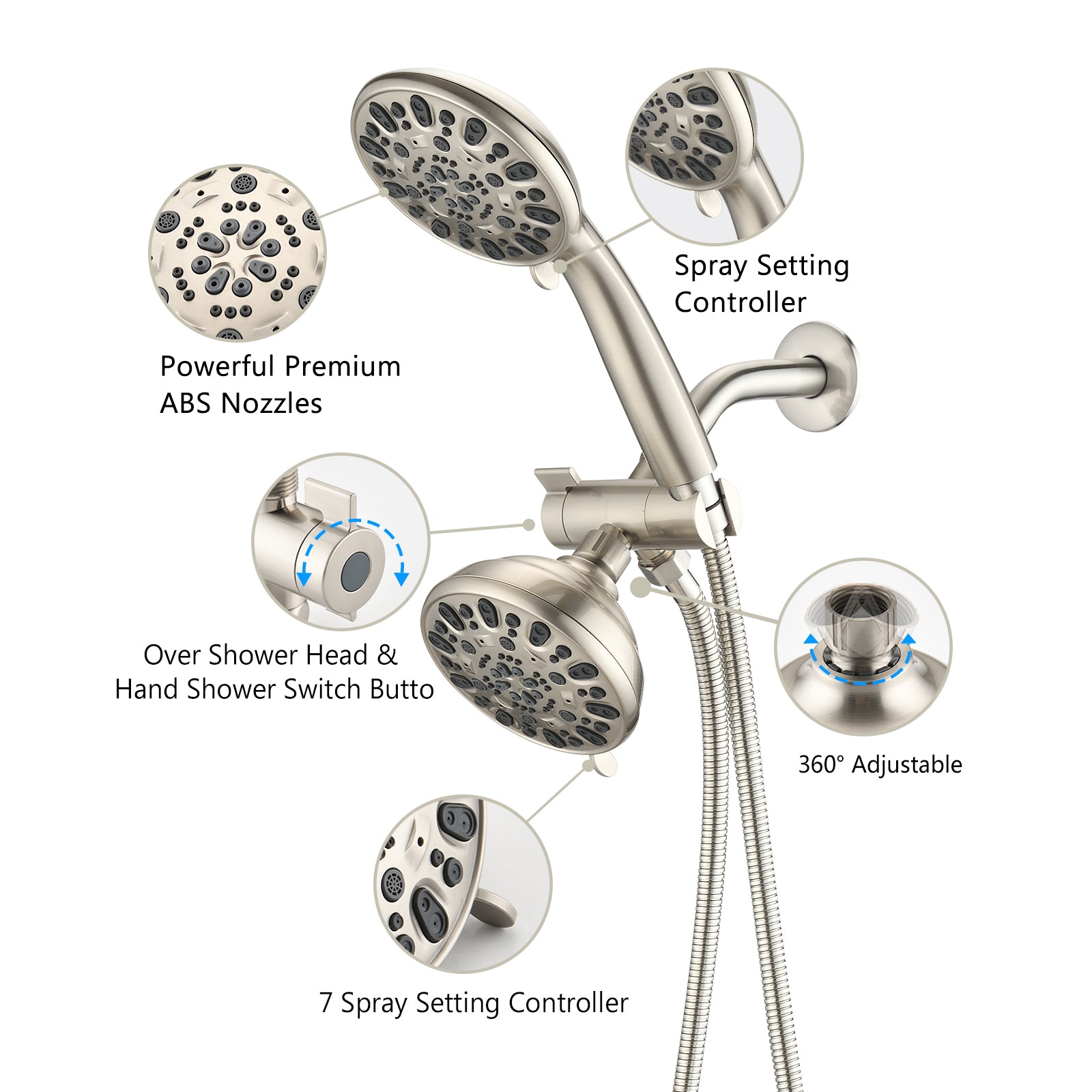 Brushed Nickel 4.7" Handheld And Rain Shower System With Tub Spout 2 In 1 Tub Set Brushed Nickel Stainless Steel