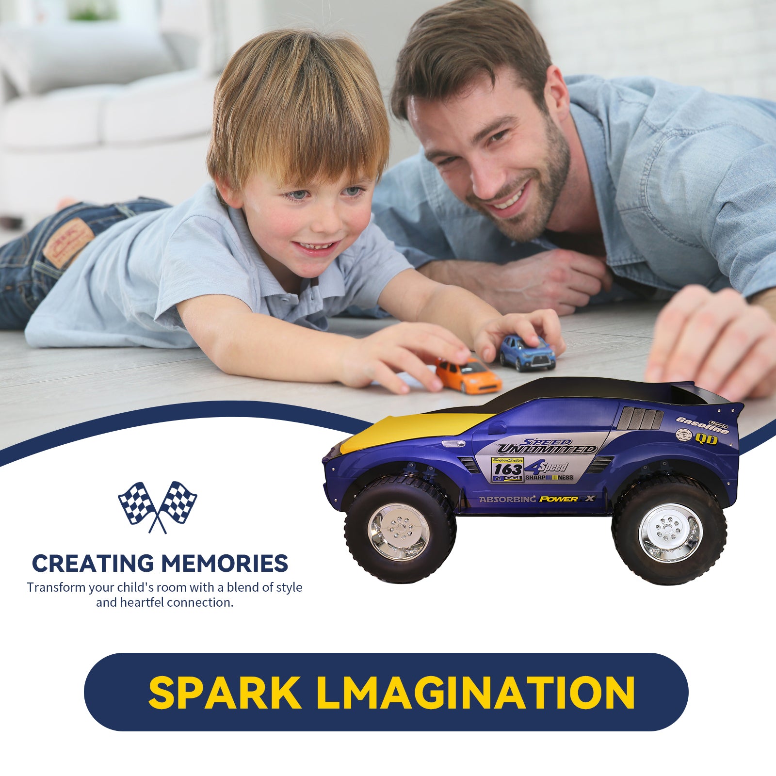 Unlimited Speed Jeep Bed Twin Blue,Blue Cars Mdf