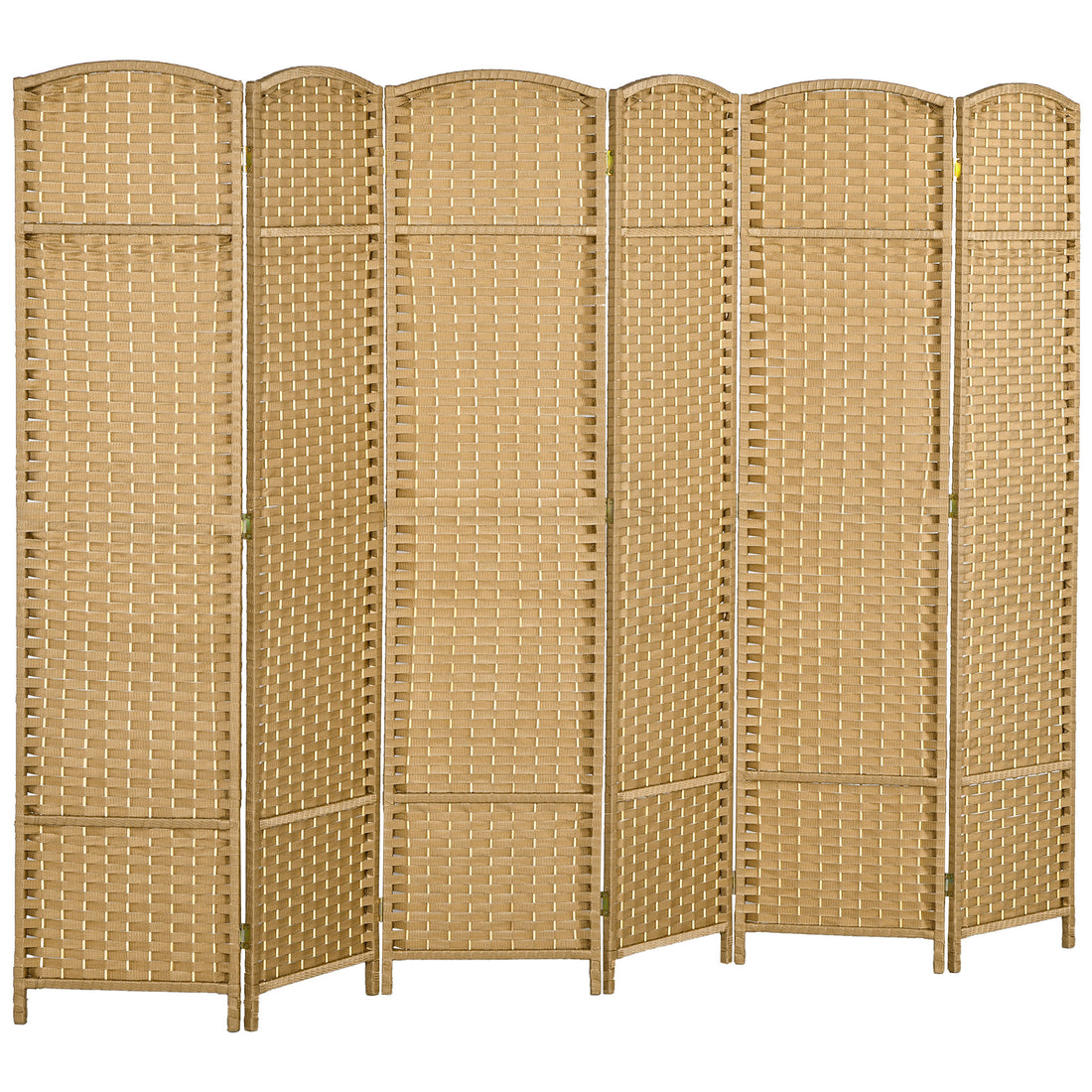 Homcom Room Divider, 6 Panel Folding Privacy Screen, 5.6' Tall Freestanding Wall Partition For Home Office, Bedroom, Nature Wood Natural Wood Polypropylene