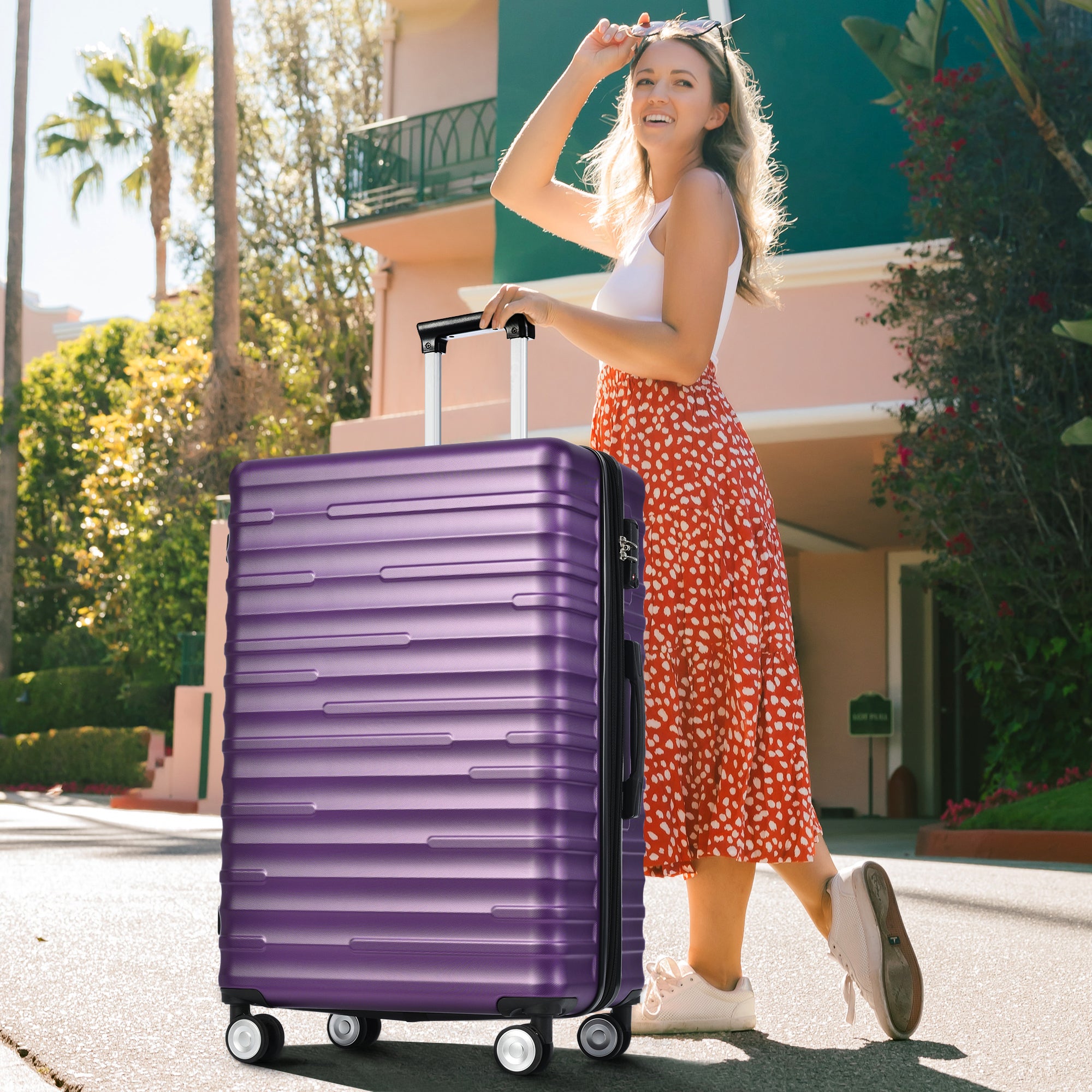 Luggage Expandable 3 Piece Sets ABS Spinner Suitcase purple-abs
