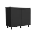 2 Freestanding Utility Base Cabinet With Stainless Steel Countertop And 2 Door, Black Black Solid Wood Mdf Engineered Wood
