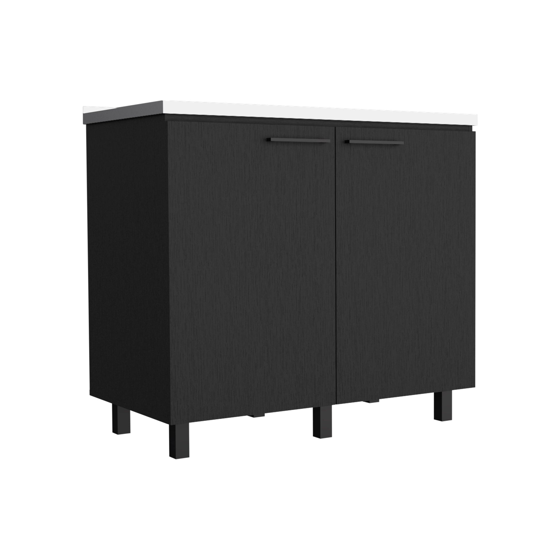 2 Freestanding Utility Base Cabinet With Stainless Steel Countertop And 2 Door, Black Black Solid Wood Mdf Engineered Wood