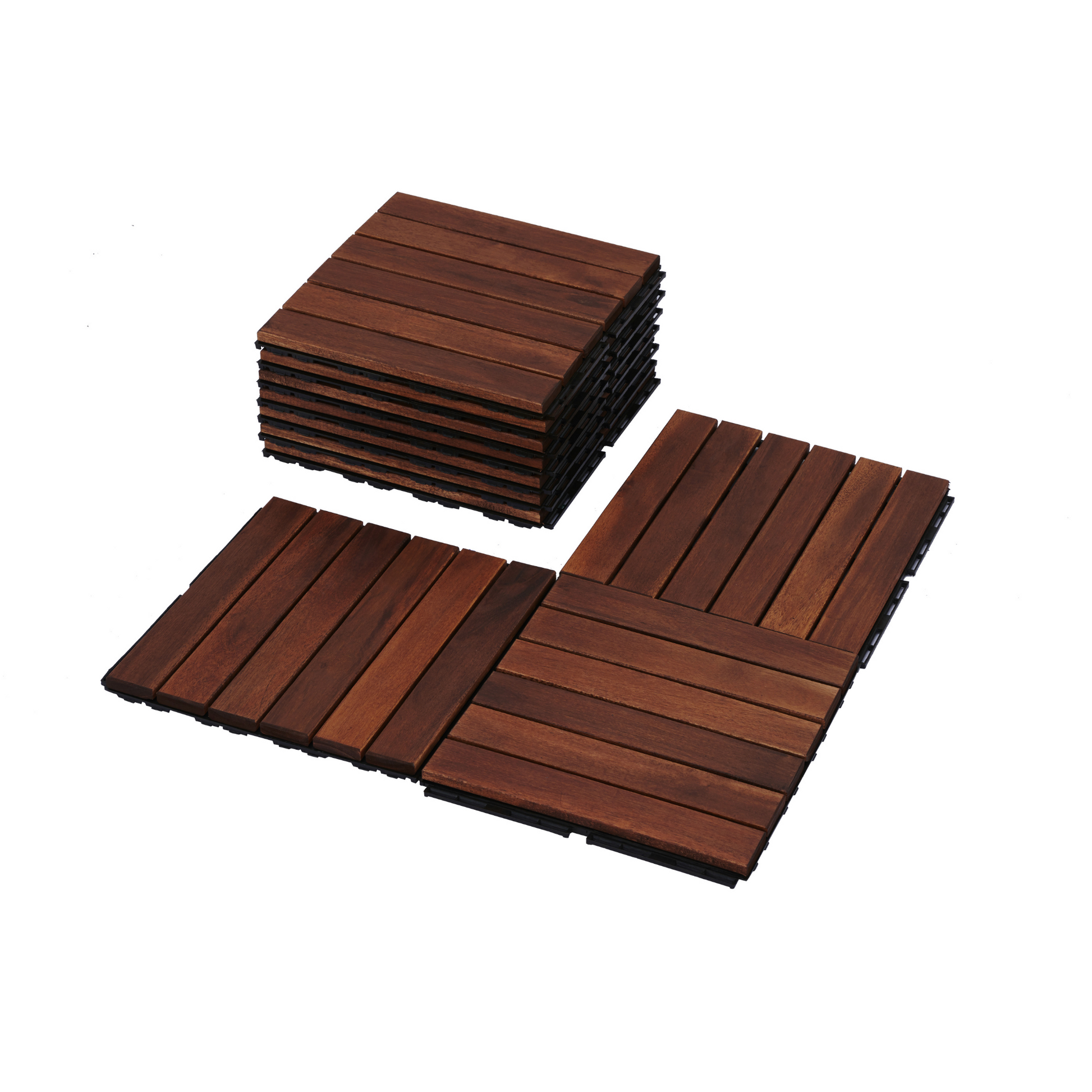 30 Pcs Interlocking Deck Tiles Striped Pattern, 12" X 12" Square Acacia Hardwood Outdoor Flooring For Patio, Bancony, Pool Side,.. Brown Garden & Outdoor American Design,American Traditional,Antique Solid Wood