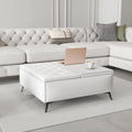 35 Inch Wide Square Storage Benches Coffee Table With Lift Top Oversized Storage Ottoman In Upholstered For Living Room White Gray Primary Living Space Rubberwood Wood Linen