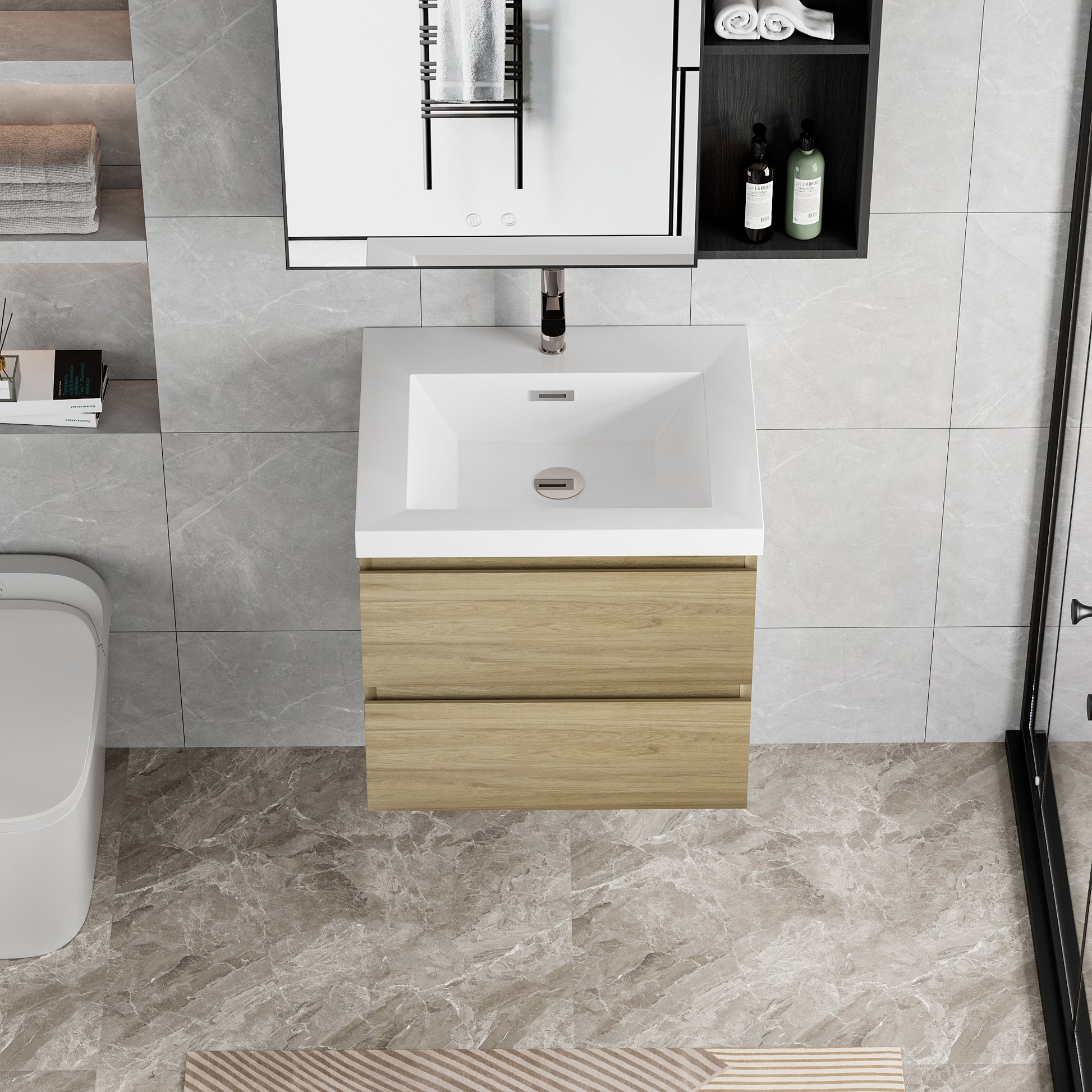24" Floating Bathroom Vanity with Sink, Modern Wall 2-oak-bathroom-wall mounted-melamine