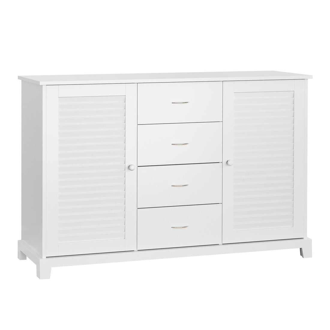 Homcom Sideboard Buffet Cabinet, Kitchen Cabinet, Coffee Bar Cabinet With 4 Drawers And 2 Louvered Doors For Living Room, Kitchen, White White Mdf