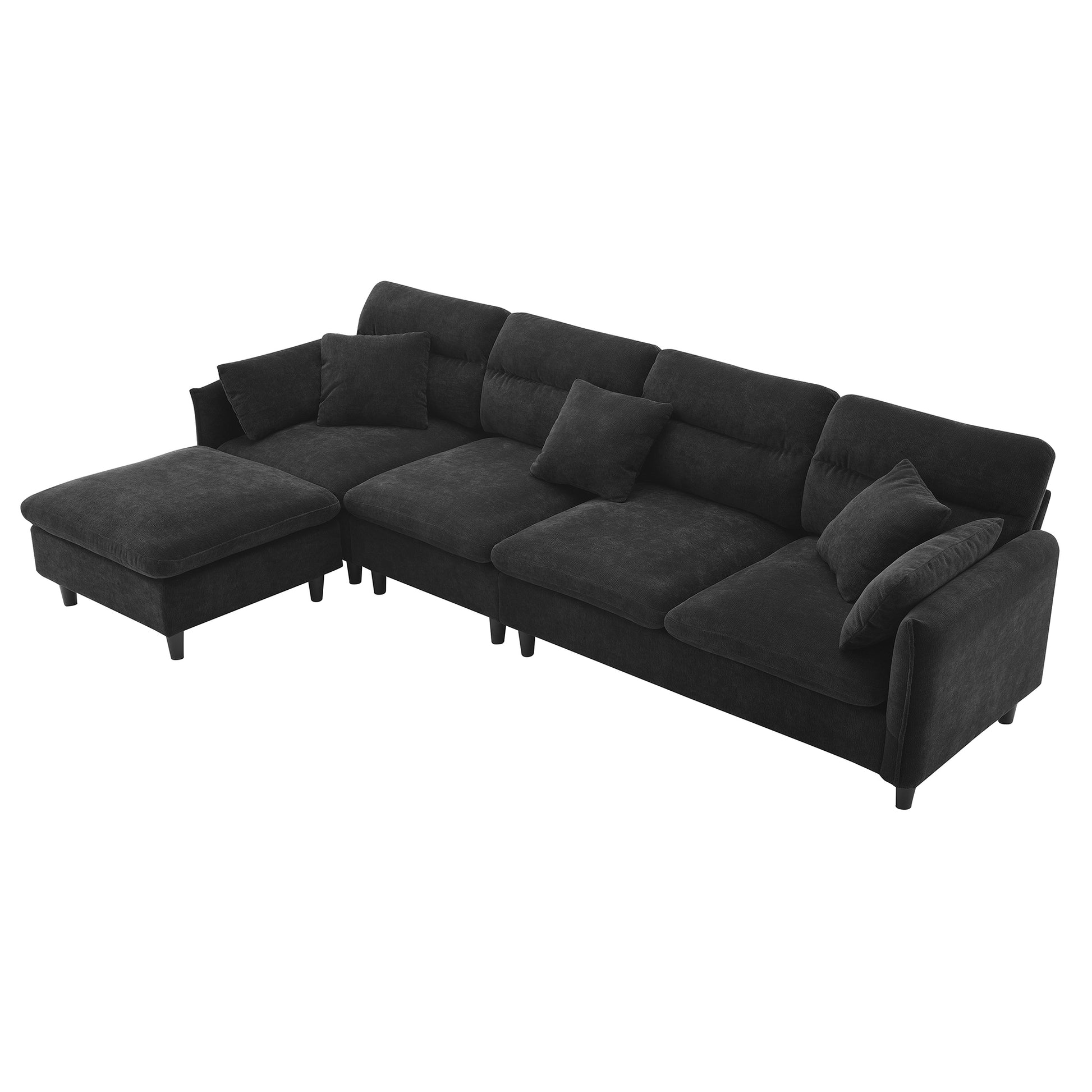 110*62" Modern Convertible Sectional Sofa,L Shaped Reversible Couch Set With Free Pillows,5 Seat Cloud Chenille Indoor Furniture With Ottoman For Living Room,Apartment,3 Colors Black Chenille 5 Seat