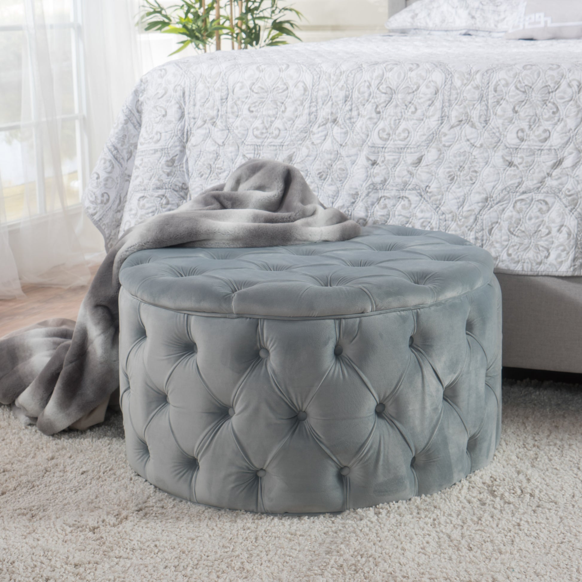 Ottoman Light Grey Velvet