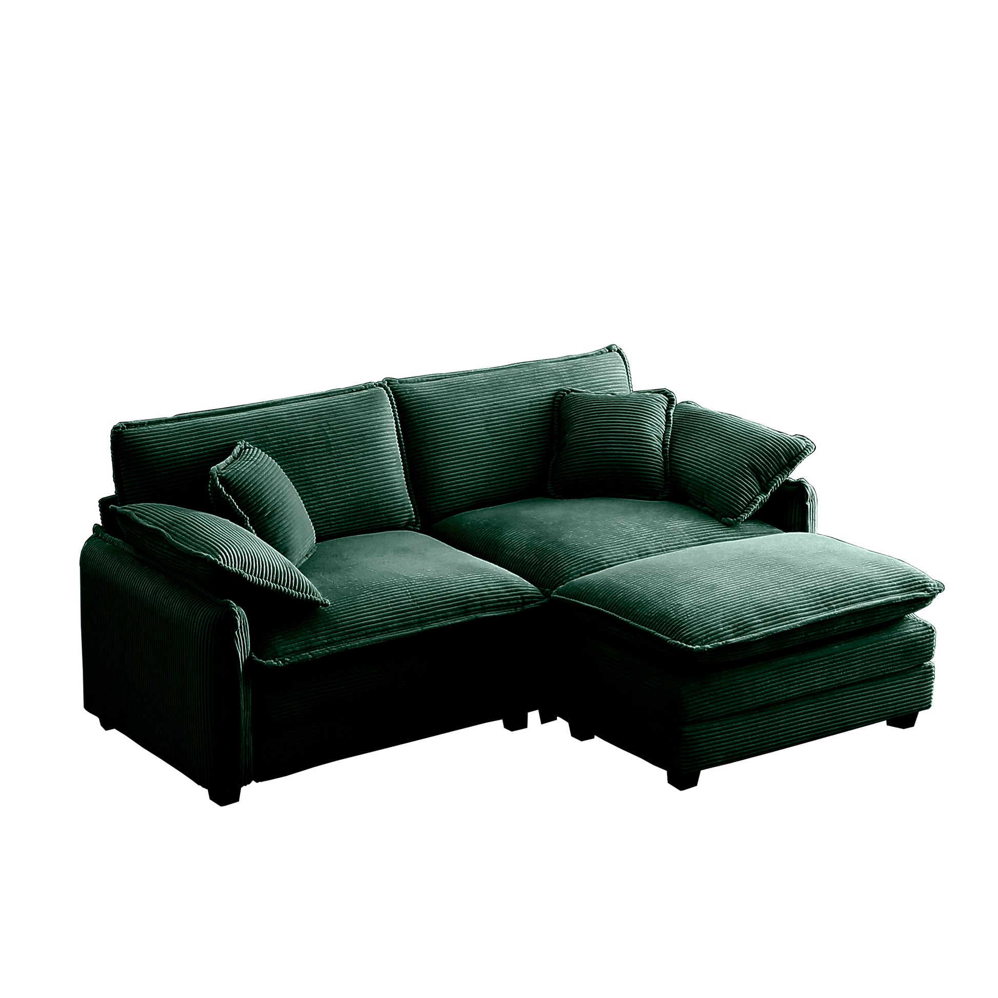 Two Seater Sofa With One Footrest, L Shaped 2 Seater Sofa With Ottoman For Small Living Spaces,Green Corduroy Green Corduroy 2 Seat