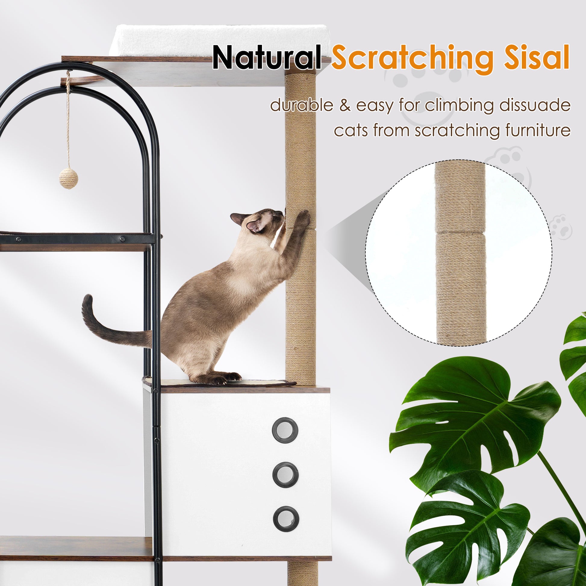 Cat Climbing Frame,Cat Tree,Modern Cat Tower, Multi Level Cat Condo With 1 Caves,2 Scratching Posts,Perch,For Indoor Cats White Vintage Modern,Vintage Particle Board